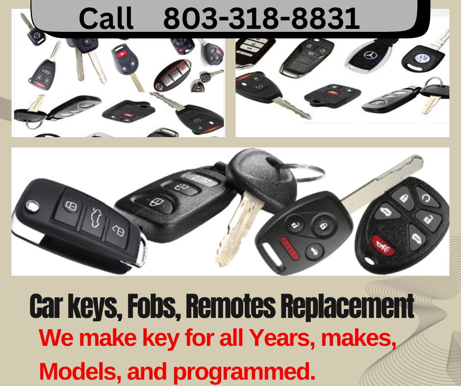 A Plus Locksmith — car keys, fobs and remotes replacement for all years, makes and models. Call (803) 318-8831